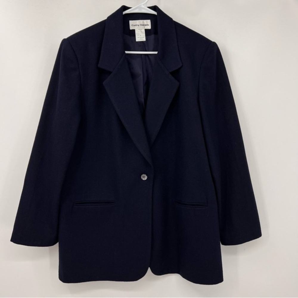Cathy Daniel’s 100% Wool 1 Button Work Blazer Women’s Blue Size 16
